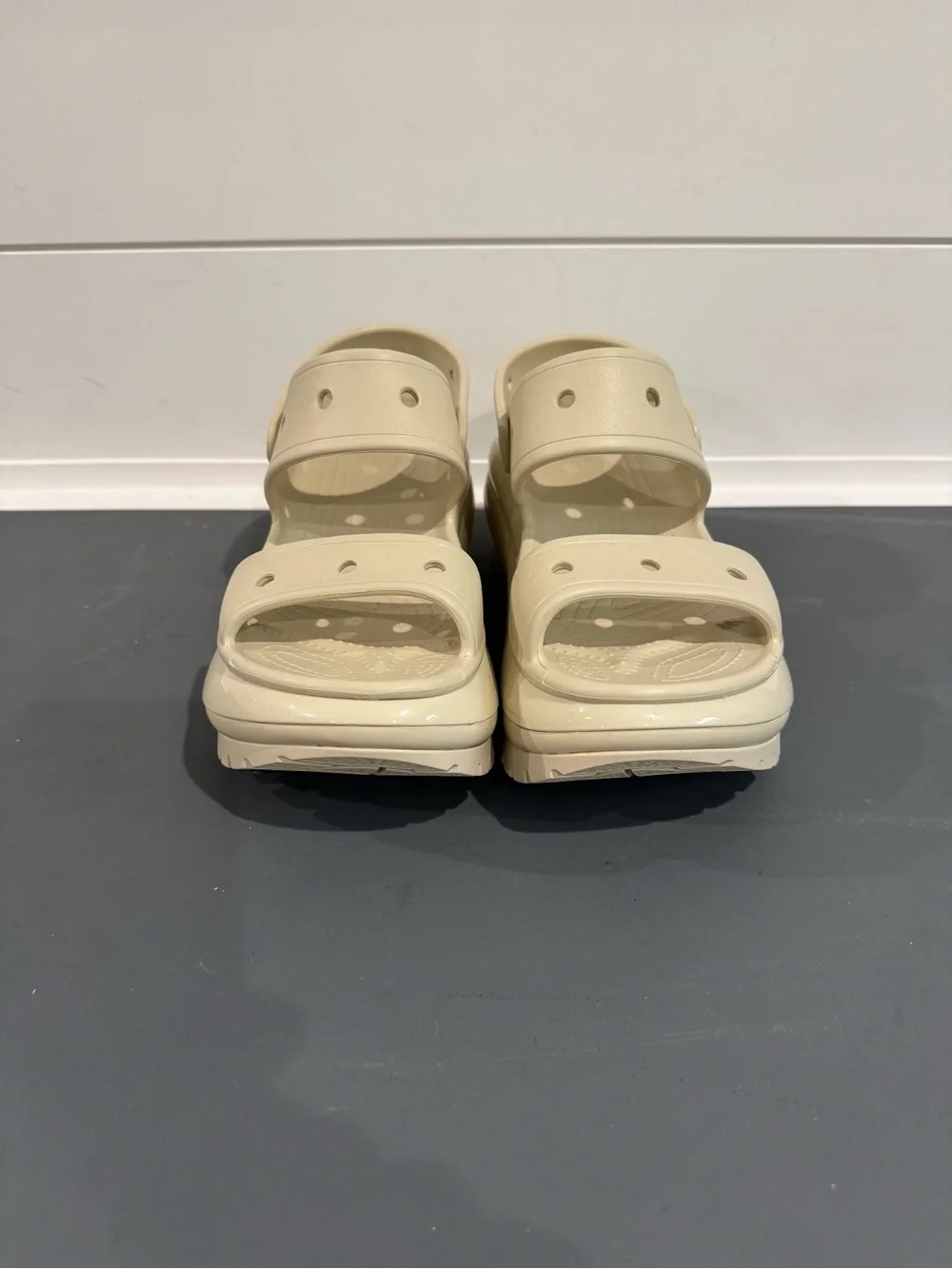 CROCS Cream Platform Sandals with Adjustable Straps